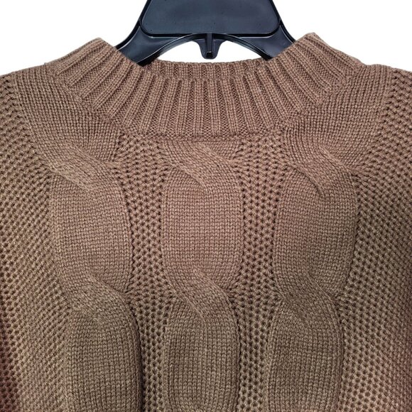 Women's Cable Knit Sweater Long Sleeve Pullover Crew-Neck Coffee Brown Medium - Picture 5 of 8